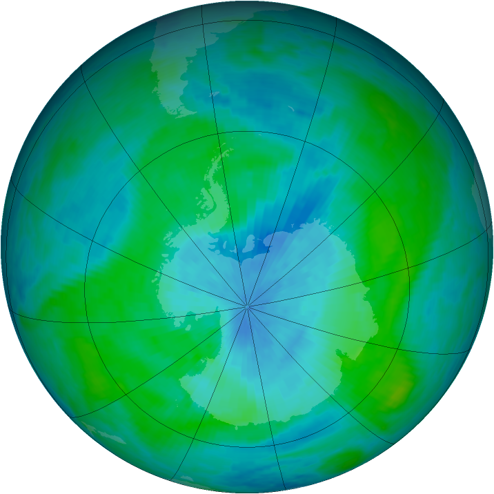 Antarctic ozone map for 28 February 1990
